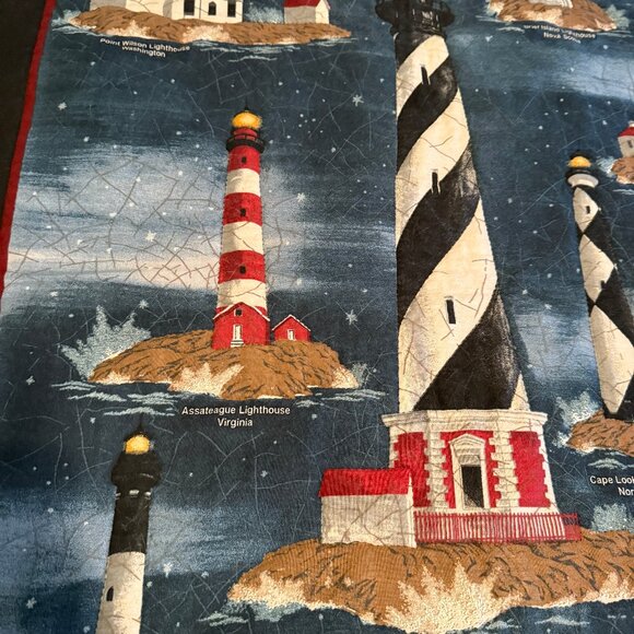 Hand Quilted Panel Theme of Lighthouses, Finished, 40” x 31” w/ Rod Pocket - Picture 5 of 10